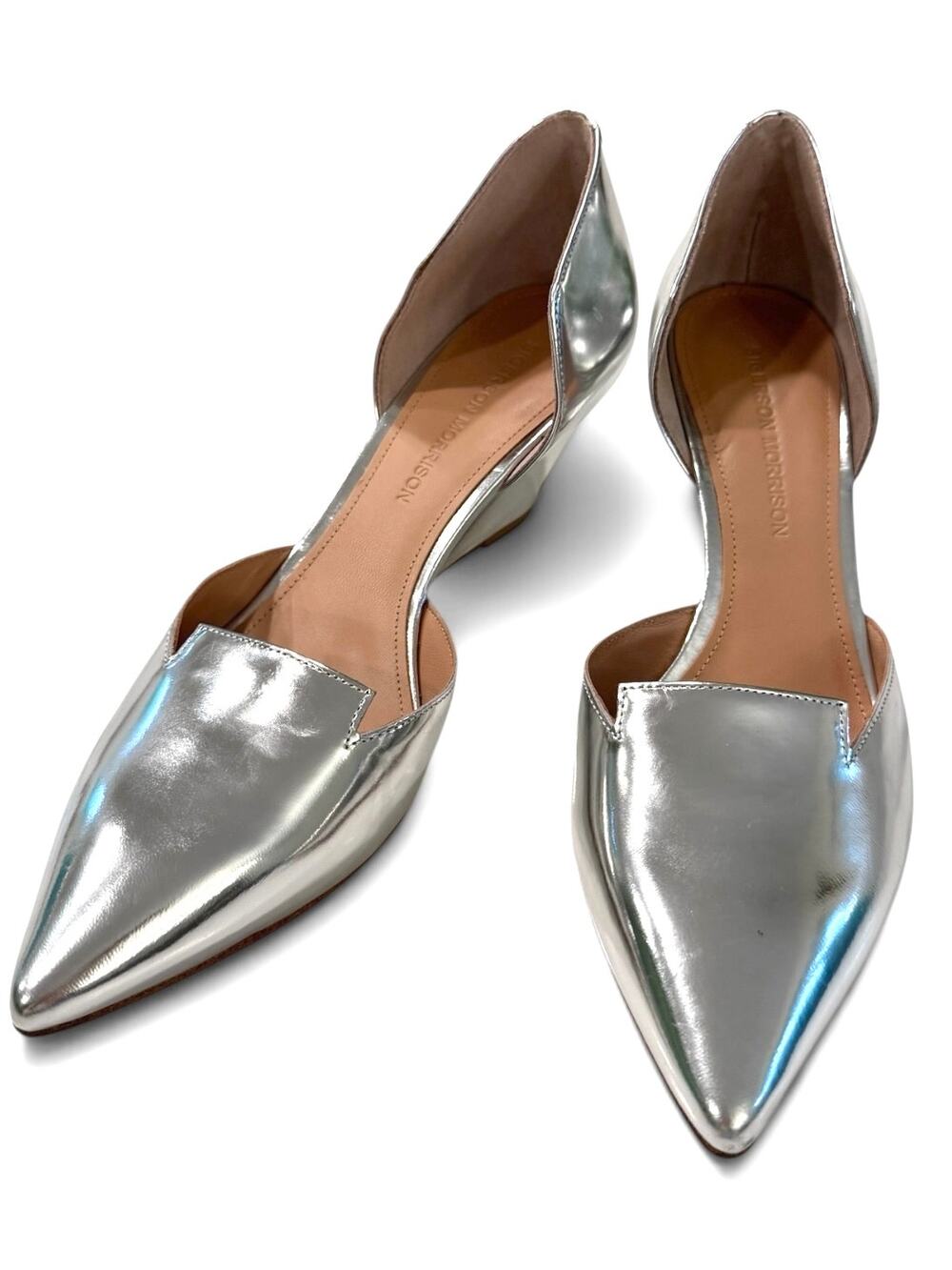 Sigerson Morrison Metallic Silver Leather Pointed-Toe d'Orsay Wedge Pumps 8 NWOB